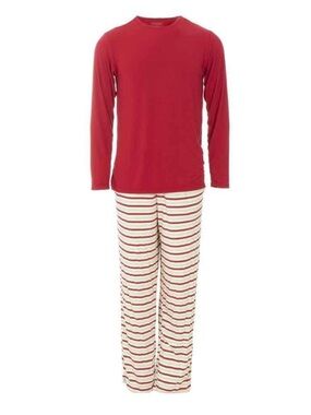 Kickee Pants Men’s Red Long-Sleeve Pajama Set with Candy Cane Stripe 2020 Pants